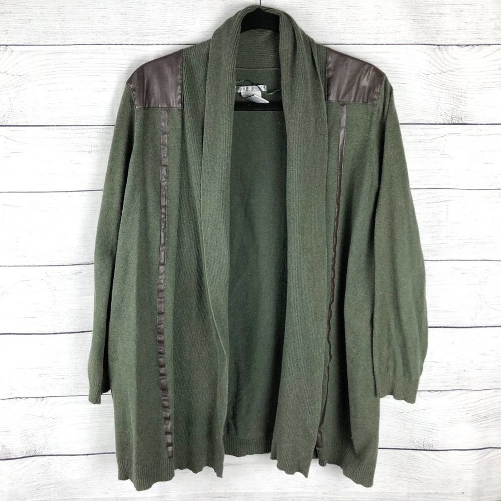 Fred David | Olive Cardigan Sweater Leather Stripe 1X